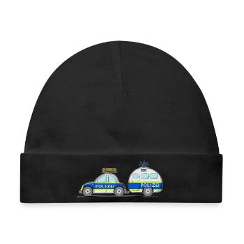 Polizeiauto mit Anhänger - Baby Premium Organic Mütze - Schwarz - Vorne
