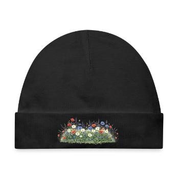 Bunte Wildblumenwiese mit Margeriten - Baby Premium Organic Mütze - Schwarz - Vorne
