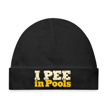 I PEE in Pools – Gelbe Distressed Schrift - Baby Premium Organic Mütze - Schwarz - Vorne