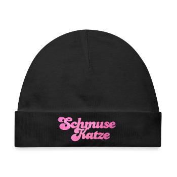 Schmusekatze Katze Handschrift Fell flauschig - Baby Premium Organic Mütze - Schwarz - Vorne