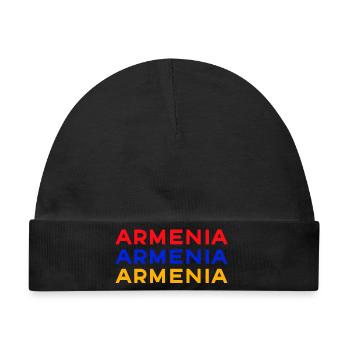 Armenia Dreifarbig Schrift-Design - Baby Premium Organic Mütze - Schwarz - Vorne