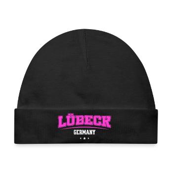 Lübeck Germany Retro Neon Logo Print - Baby Premium Organic Mütze - Schwarz - Vorne