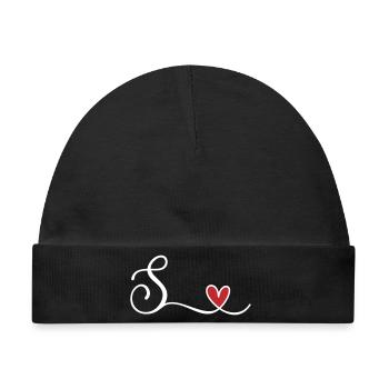 Buchstabe S. mit Herz Monogramm Initialie - Baby Premium Organic Mütze - Schwarz - Vorne