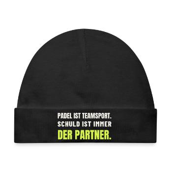 Padel Teamsport – Schuld ist der Partner - Baby Premium Organic Mütze - Schwarz - Vorne