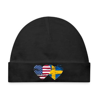 USA Schweden Flagge Herz used - Baby Premium Organic Mütze - Schwarz - Vorne