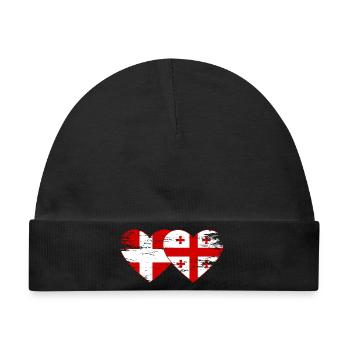 Dänemark Georgien Flagge Herz used - Baby Premium Organic Mütze - Schwarz - Vorne