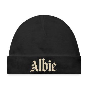 Albie Gothic Fraktur Print - Baby Premium Organic Mütze - Schwarz - Vorne