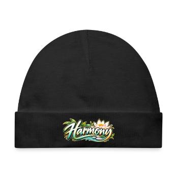 Harmony: Lotusfluss Zen-Muster - Baby Premium Organic Mütze - Schwarz - Vorne