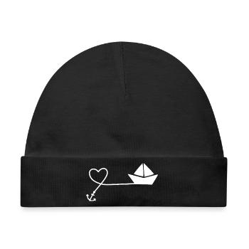 Papierboot Skizze – Segelboot mit Anker und Schnur - Baby Premium Organic Mütze - Schwarz - Vorne