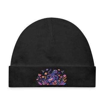 Kosmischer Oktopus im Blütenreich Abstrakte Kunst - Baby Premium Organic Mütze - Schwarz - Vorne