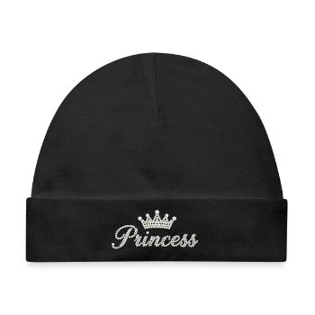 Prinzessin Perlen Krone Schriftzug Princess - Baby Premium Organic Mütze - Schwarz - Vorne