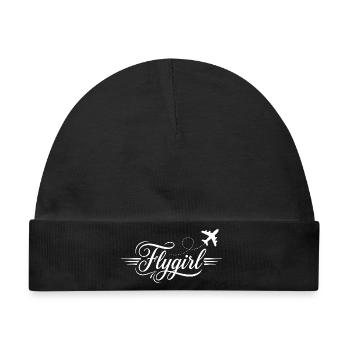 Flygirl Script mit Flugzeug-Schnörkel - Baby Premium Organic Mütze - Schwarz - Vorne