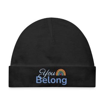 You Belong Regenbogen Herz Design blau - Baby Premium Organic Mütze - Schwarz - Vorne