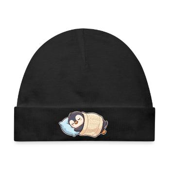 Pinguin Schlafen - Baby Premium Organic Mütze - Schwarz - Vorne