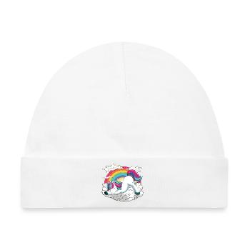 Yogicorn Unicorn im Yoga Flow - Einhorn Meditation - Baby Premium Organic Mütze - Weiß - Vorne