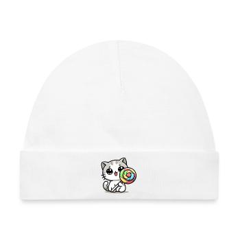 Sweet Whiskers: Die Candy Cat - Baby Premium Organic Mütze - Weiß - Vorne