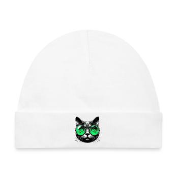 Kater mit Brille - Baby Premium Organic Mütze - Weiß - Vorne