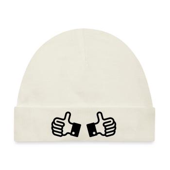 Daumen hoch / Thumbs up (2) - Baby Premium Organic Mütze - Naturweiß - Vorne