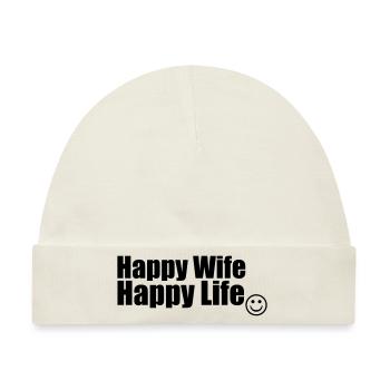 Happy Wife, Happy Life - Baby Premium Organic Mütze - Naturweiß - Vorne