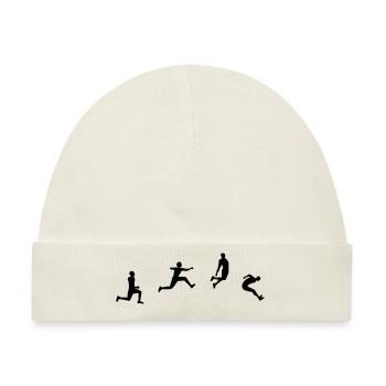 Weitsprung long jump Silhouette-Zeichnung - Baby Premium Organic Mütze - Naturweiß - Vorne