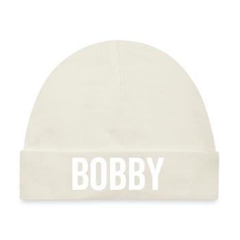 Bobby Custom Name Schriftart Text Geburtstag - Baby Premium Organic Mütze - Naturweiß - Vorne