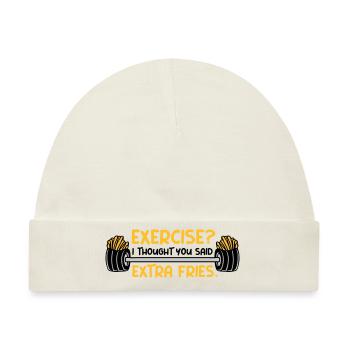 Exercise Extra Fries Zitat - Baby Premium Organic Mütze - Naturweiß - Vorne