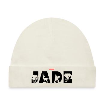 Vorname Jade – Tierbuchstaben - Baby Premium Organic Mütze - Naturweiß - Vorne