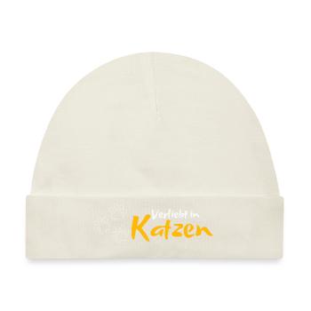 Verliebt in Katzen | Katzen Mitbringsel Souvenir - Baby Premium Organic Mütze - Naturweiß - Vorne