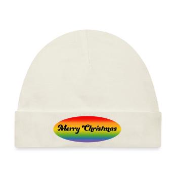 LGBTQI Merry Christmas Regenbogen oval - Baby Premium Organic Mütze - Naturweiß - Vorne