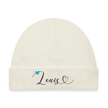Louis Name Vorname Kalligrafieherz - Baby Premium Organic Mütze - Naturweiß - Vorne