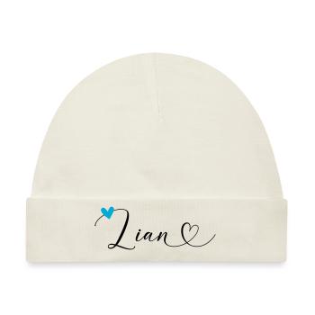 Lian Name Vorname Kalligrafieherz - Baby Premium Organic Mütze - Naturweiß - Vorne