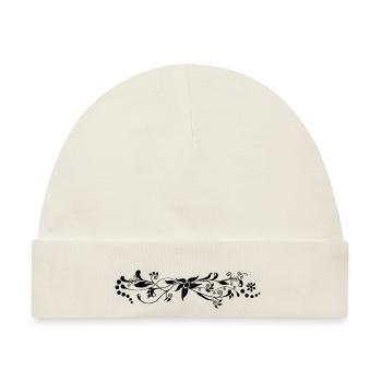 Blumenmuster schwarz - Baby Premium Organic Mütze - Naturweiß - Vorne