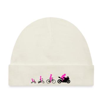 Evolution Frau Auf Motorrad Supersportler Design - Baby Premium Organic Mütze - Naturweiß - Vorne