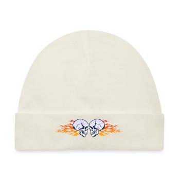 Totenkopf Crane Skull Flamme Flamme Flamme - Baby Premium Organic Mütze - Naturweiß - Vorne