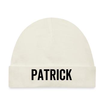 Patrick Custom Name Schriftart Text Geburtstag - Baby Premium Organic Mütze - Naturweiß - Vorne