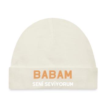 Babam Günü Hediyelik Babam Seni Seviyorum Türkisch - Baby Premium Organic Mütze - Naturweiß - Vorne