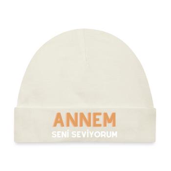 Anne Hediyelik Türkische Muttertagsgeschenk - Baby Premium Organic Mütze - Naturweiß - Vorne