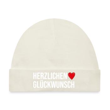 Herzlichen Glückwunsch Herzlich Geschenkidee - Baby Premium Organic Mütze - Naturweiß - Vorne