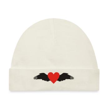 Wings & Heart - Herz auf Flügeln - Baby Premium Organic Mütze - Naturweiß - Vorne