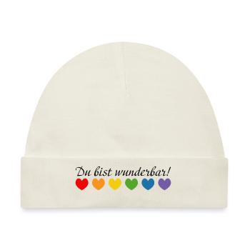 Regenbogenherzchen du bist wunderbar - Baby Premium Organic Mütze - Naturweiß - Vorne