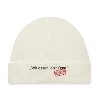 Wir essen jetzt Oma Satzzeichen Leben retten Komma - Baby Premium Organic Mütze - Naturweiß - Vorne