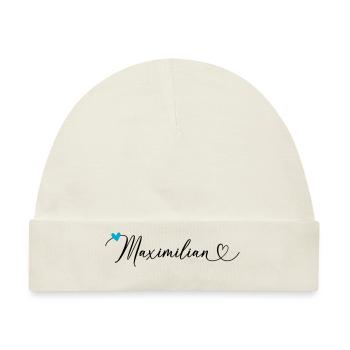 Maximilian Name Vorname Kalligrafieherz - Baby Premium Organic Mütze - Naturweiß - Vorne