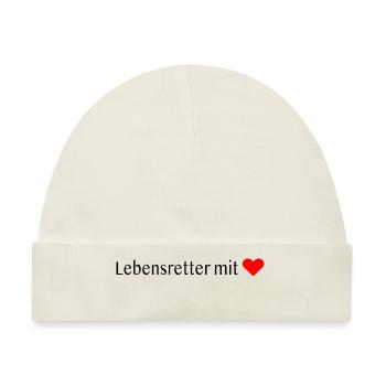 Lebensretter mit ❤️ - Baby Premium Organic Mütze - Naturweiß - Vorne