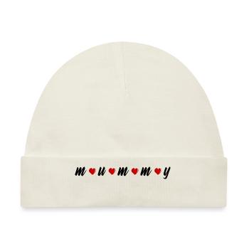 Schriftzug - schwarz - mummy mit Herzen - Baby Premium Organic Mütze - Naturweiß - Vorne