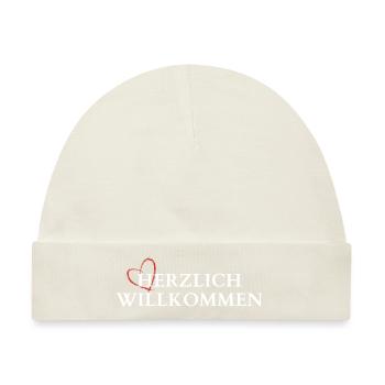 Herzlich Willkommen Herz Liebe - Baby Premium Organic Mütze - Naturweiß - Vorne