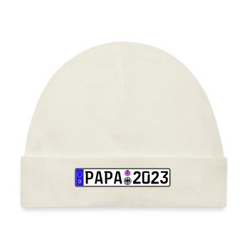 Papa 2023 Vater werden Nummernschild - Baby Premium Organic Mütze - Naturweiß - Vorne