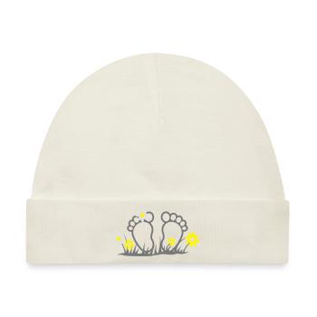 Zehen mit Blumen, Flower Power - Baby Premium Organic Mütze - Naturweiß - Vorne