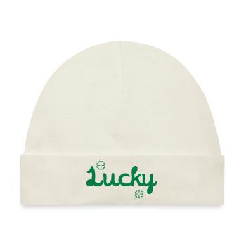 Glück / Glücklicher / Luck / Lucky - Baby Premium Organic Mütze - Naturweiß - Vorne