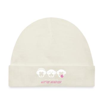 Muniax Monkeys Pink Weiß - Baby Premium Organic Mütze - Naturweiß - Vorne