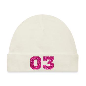 Nummer 3 Pink Glitter - 3. Jubiläum - Baby Premium Organic Mütze - Naturweiß - Vorne